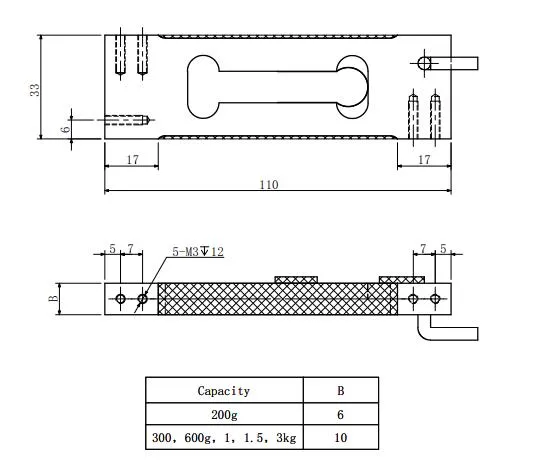 Capacité 0,3 à 5 kg Capteur de faisceau parallèle Alliage d'aluminium Cellule de charge à point unique 3