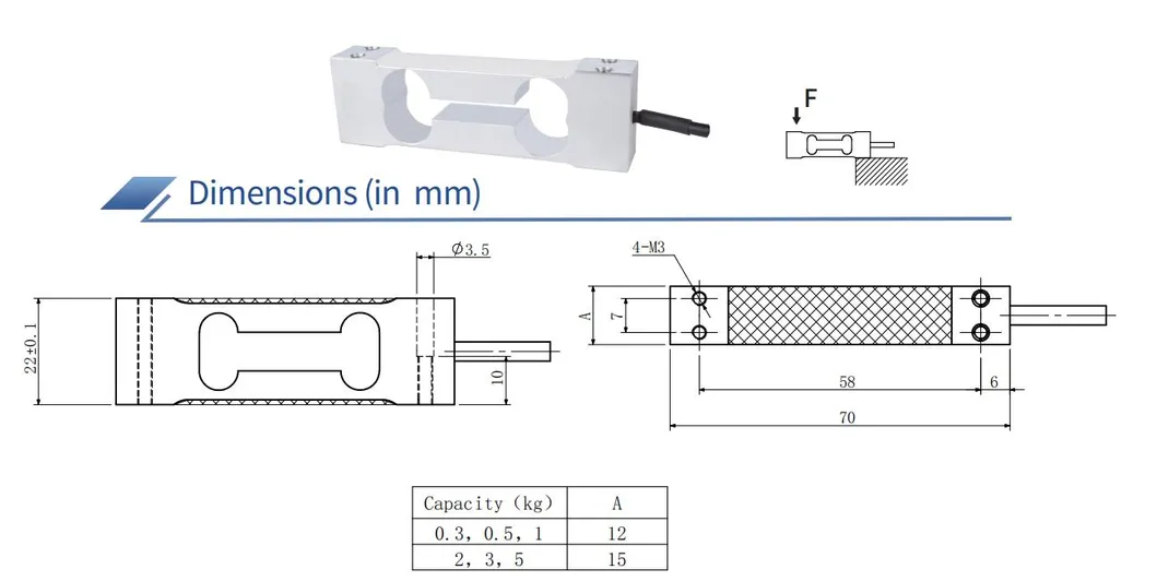 Capteur de charge à point unique en alliage d'aluminium CE 0,3~5 kg, capteur de charge pour balance IP68 0